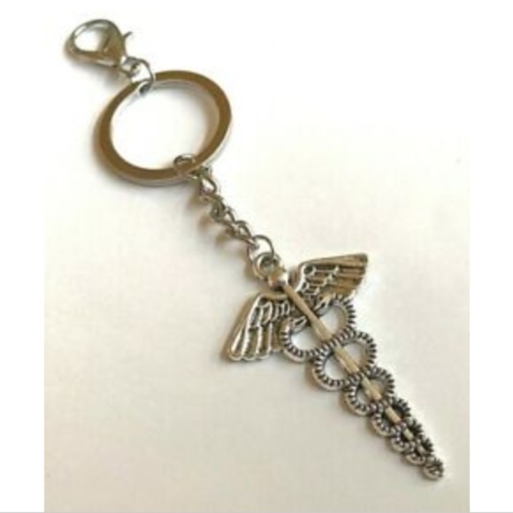 BIG Caduceus Keychain Handbag Purse Charm Nursing - Picture 2 of 6